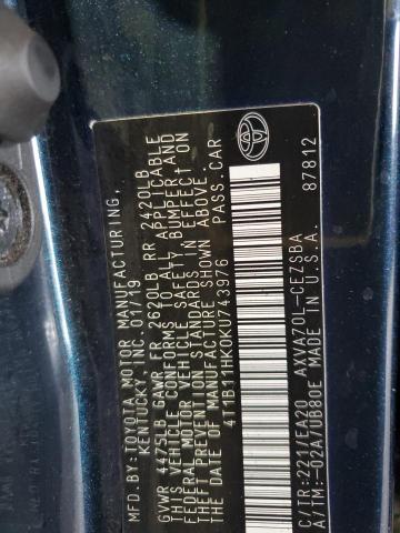 2019 TOYOTA CAMRY L - 4T1B11HK0KU743976