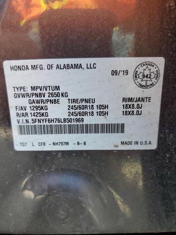 2020 HONDA PILOT BLAC 5FNYF6H76LB501969
