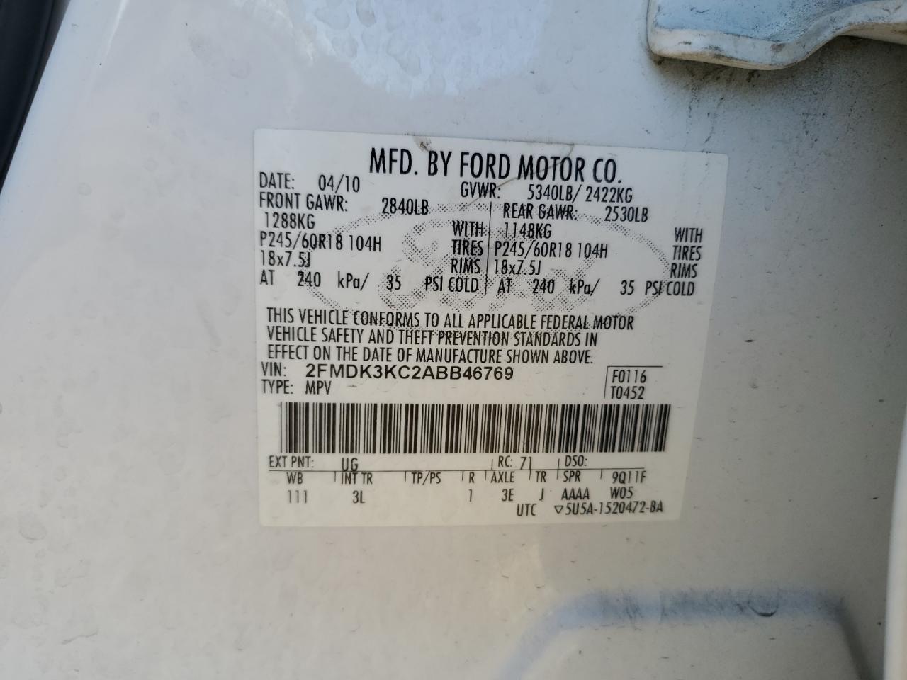 Lot #2765918810 2010 FORD EDGE LIMIT