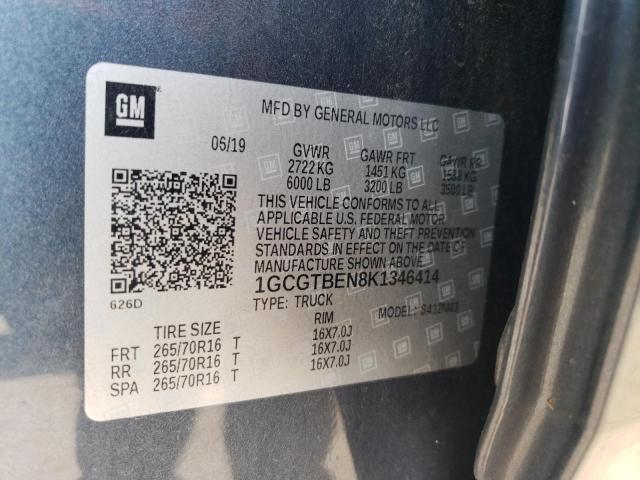 2019 CHEVROLET COLORADO - 1GCGTBEN8K1346414