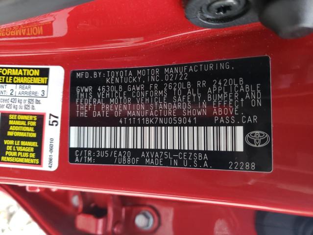 VIN 4T1T11BK7NU059041 2022 Toyota Camry, SE no.12