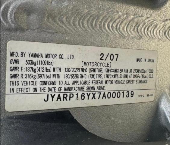 2007 YAMAHA FJR1300 AS - JYARP16YX7A000139