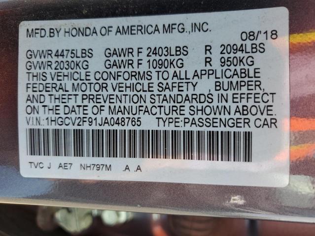 VIN 1HGCV2F91JA048765 2018 HONDA ACCORD no.12