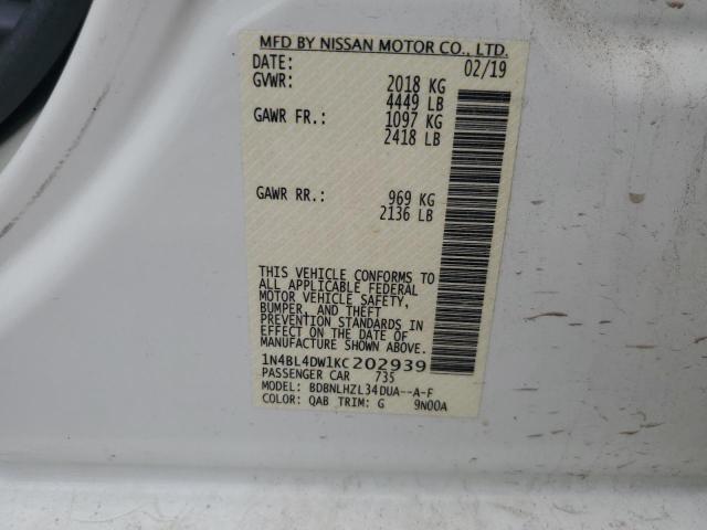 2019 NISSAN ALTIMA SV - 1N4BL4DW1KC202939