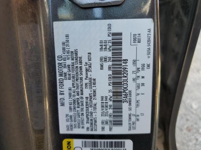 VIN 3FA6P0CD3LR209148 2020 Ford Fusion, Sel no.13