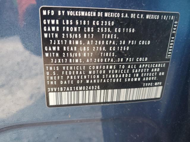 VIN 3VV1B7AX1KM024926 2019 Volkswagen Tiguan, S no.13