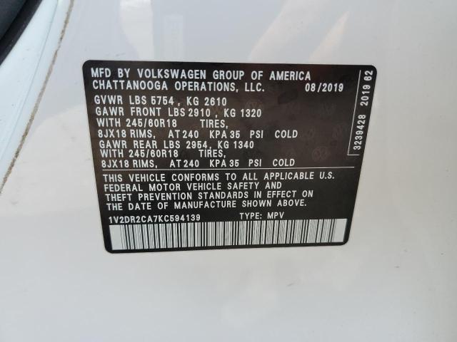 2019 VOLKSWAGEN ATLAS SE - 1V2DR2CA7KC594139