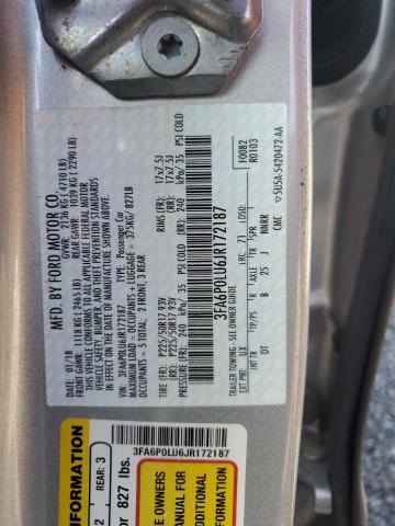 VIN 3FA6P0LU6JR172187 2018 Ford Fusion, Se Hybrid no.12