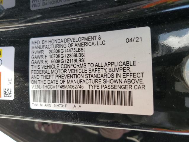 2021 HONDA ACCORD SPO 1HGCV1F46MA062745  68090874