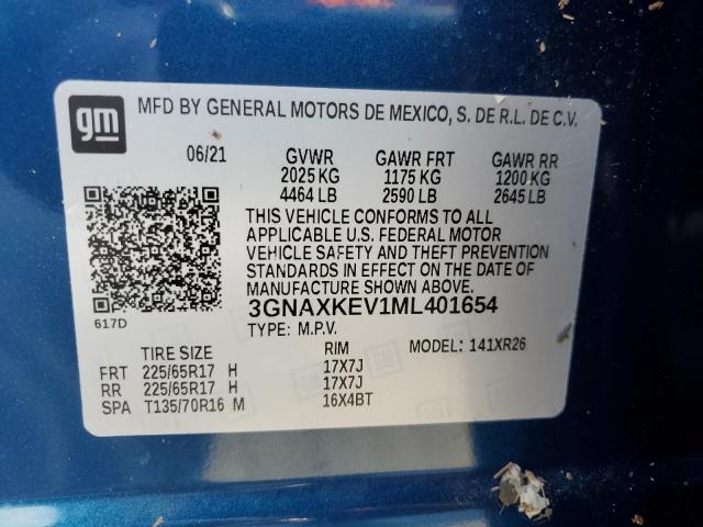 2021 CHEVROLET EQUINOX LT - 3GNAXKEV1ML401654