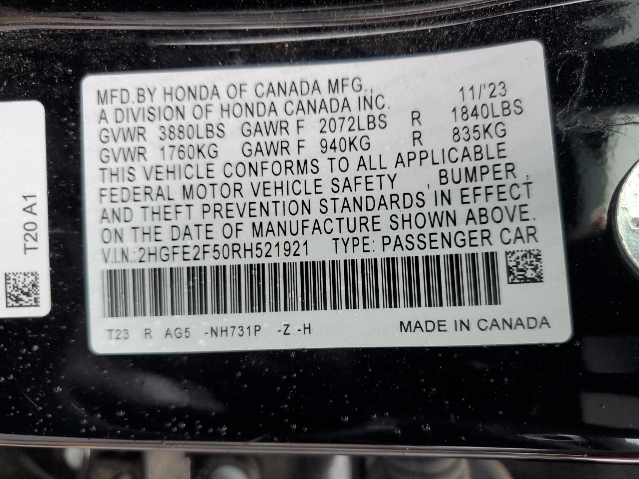 Lot #2937280115 2024 HONDA CIVIC SPOR