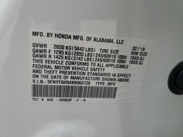 2019 HONDA PILOT EXL - 5FNYF6H54KB063126