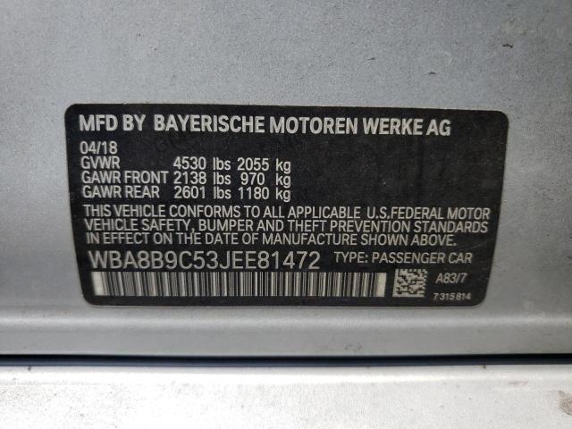 VIN WBA8B9C53JEE81472 2018 BMW 3 Series, 330 I no.12