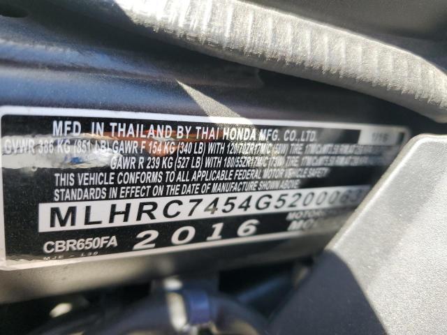 2016 HONDA CBR650 FA MLHRC7454G5200063
