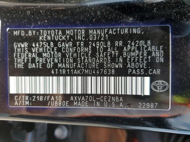 VIN 4T1R11AK7MU447638 2021 Toyota Camry, LE no.13