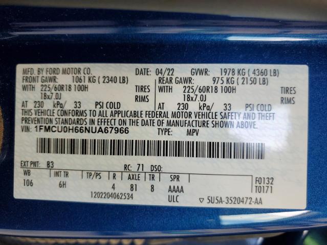 2022 FORD ESCAPE SEL - 1FMCU0H66NUA67966