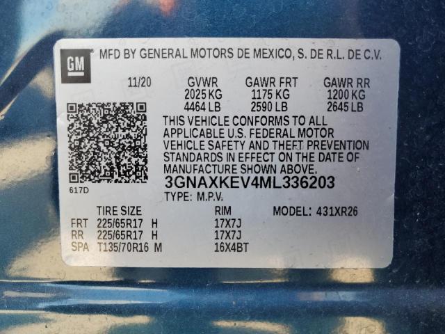 2021 CHEVROLET EQUINOX LT - 3GNAXKEV4ML336203