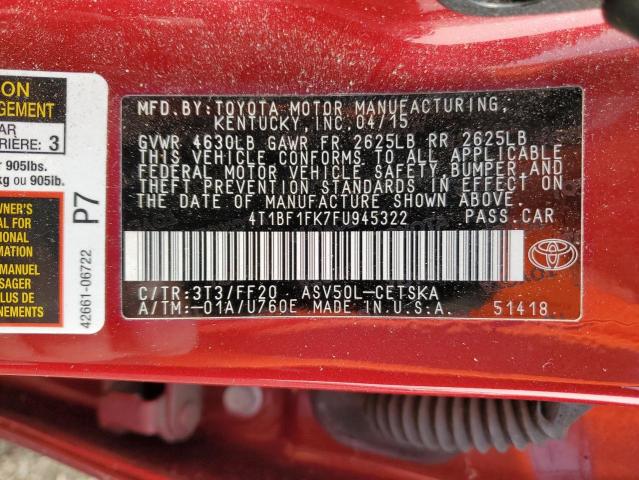 VIN 4T1BF1FK7FU945322 2015 Toyota Camry, LE no.12