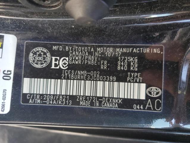 VIN 2T1BURHE3JC003399 2018 Toyota Corolla, L no.12