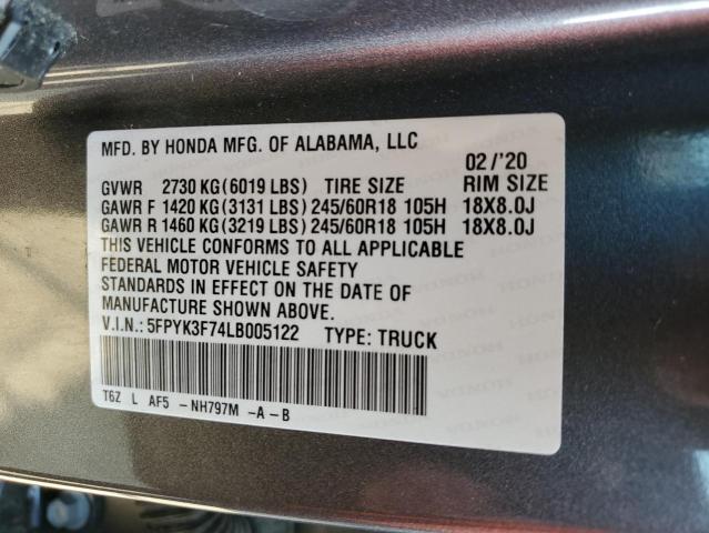2020 HONDA RIDGELINE - 5FPYK3F74LB005122