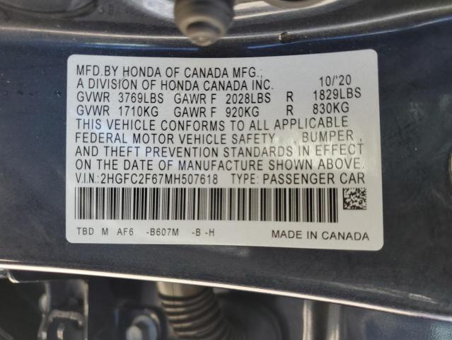 2021 HONDA CIVIC LX 2HGFC2F67MH507618  69779674