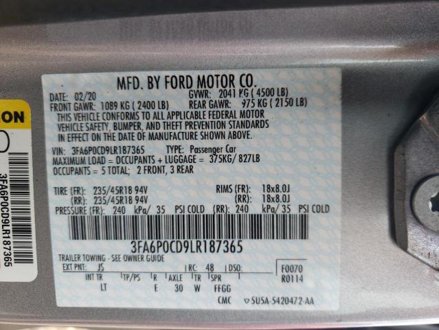 VIN 3FA6P0CD9LR187365 2020 Ford Fusion, Sel no.12