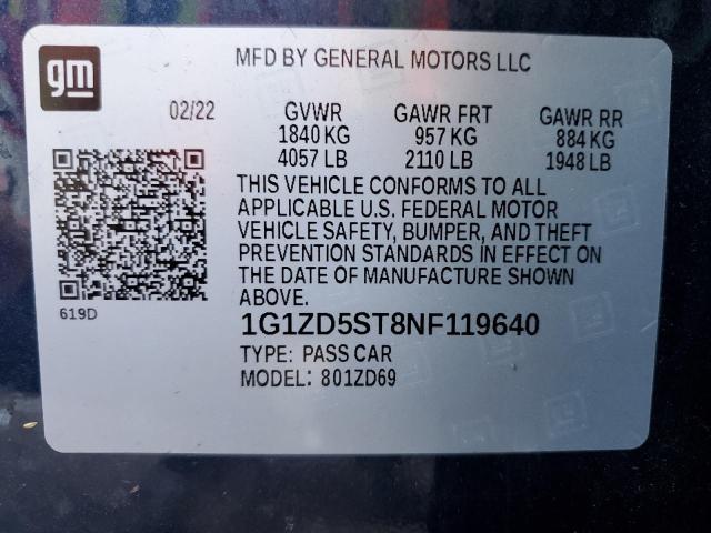 2022 CHEVROLET MALIBU LT - 1G1ZD5ST8NF119640