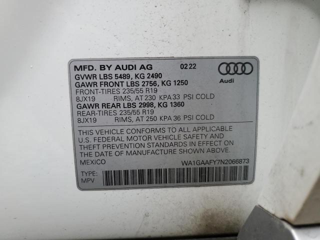 VIN WA1GAAFY7N2066873 2022 Audi Q5, Premium 45 no.13