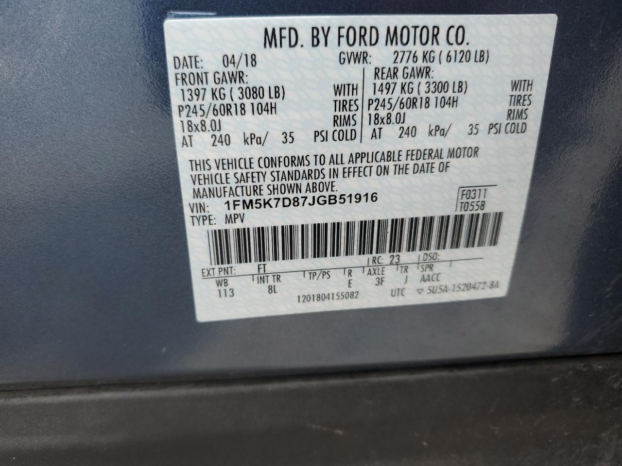 Lot #2838774913 2018 FORD EXPLORER X