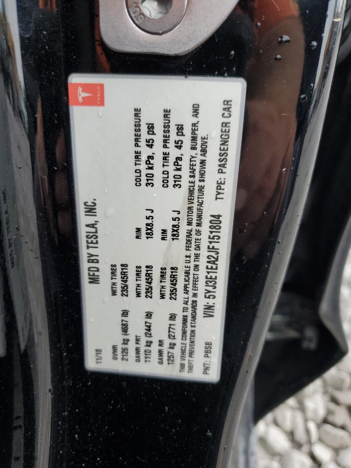 Lot #2989448566 2018 TESLA MODEL 3