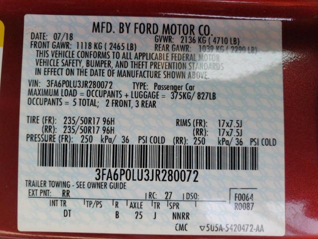 VIN 3FA6P0LU3JR280072 2018 Ford Fusion, Se Hybrid no.12