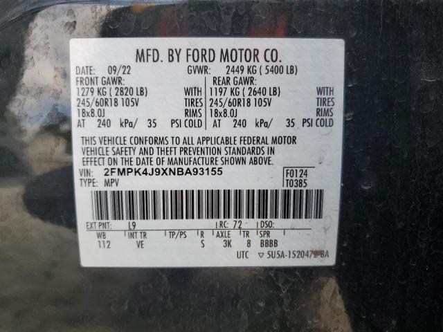 2022 FORD EDGE SEL 2FMPK4J9XNBA93155  69036624