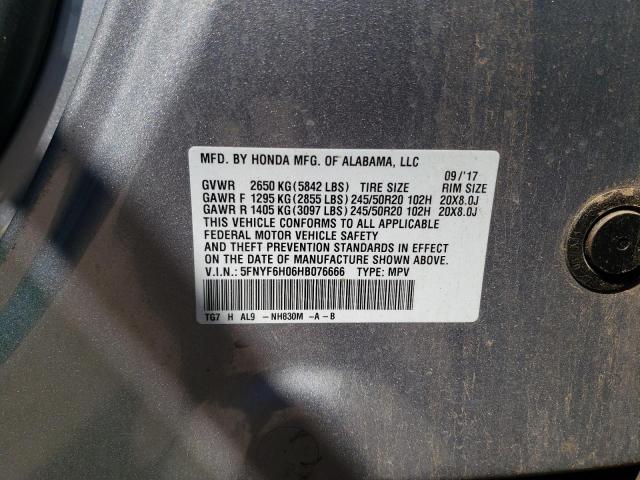 2017 HONDA PILOT ELIT - 5FNYF6H06HB076666