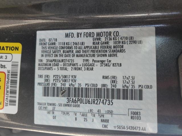 VIN 3FA6P0LU6JR274735 2018 Ford Fusion, Se Hybrid no.12