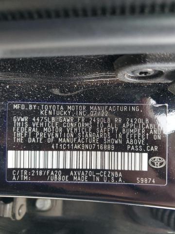 VIN 4T1C11AK9NU716889 2022 Toyota Camry, LE no.12