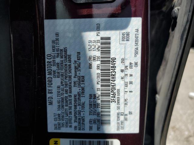 2017 FORD FUSION SE - 3FA6P0H74HR348490