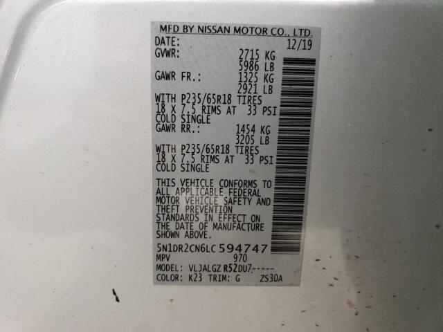 2020 NISSAN PATHFINDER - 5N1DR2CN6LC594747