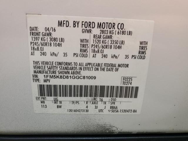 2016 FORD EXPLORER X - 1FM5K8D81GGC81009