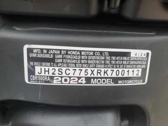 2024 HONDA CBR1000 RA JH2SC775XRK700112