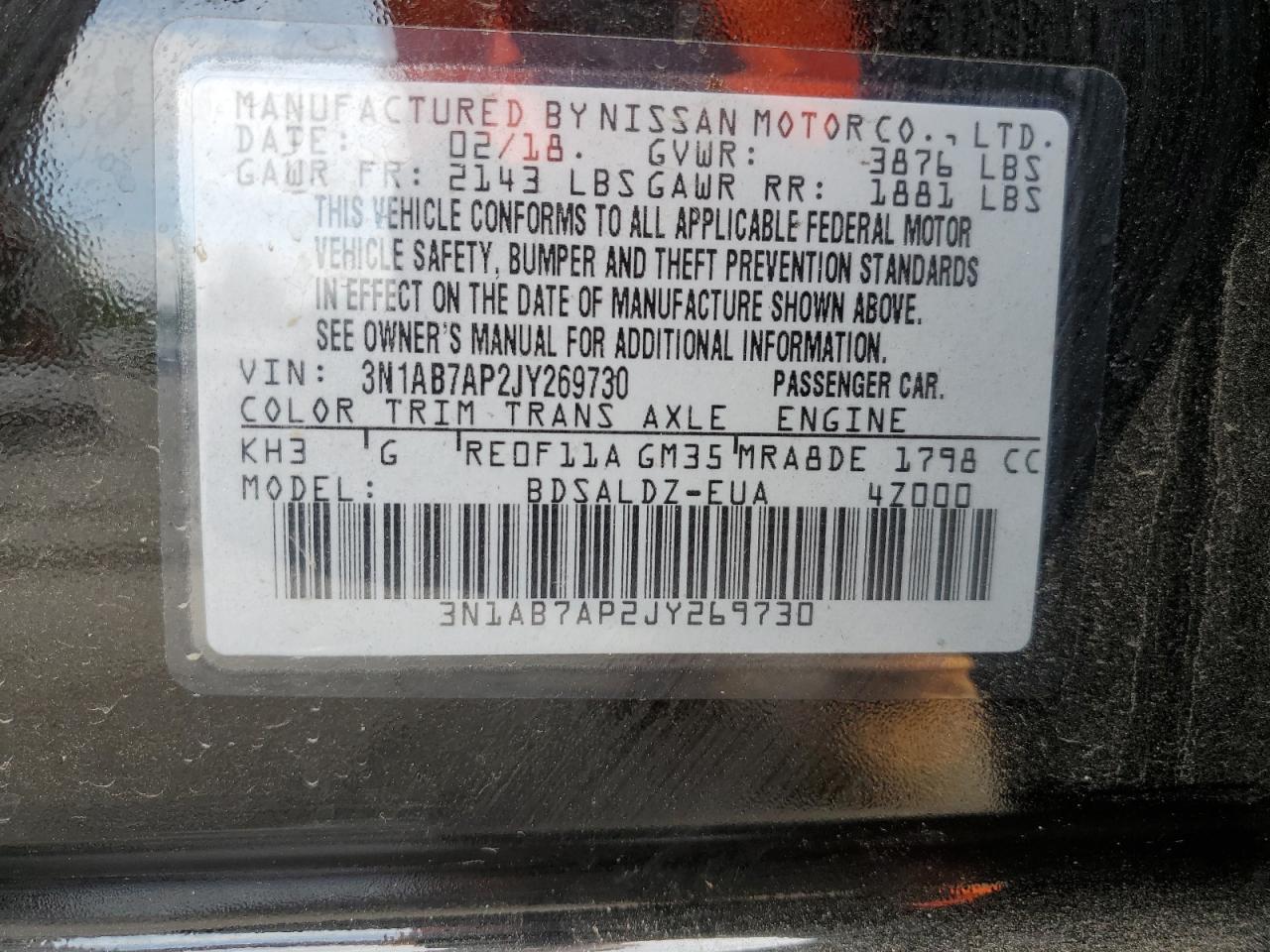 Lot #2879343342 2018 NISSAN SENTRA S