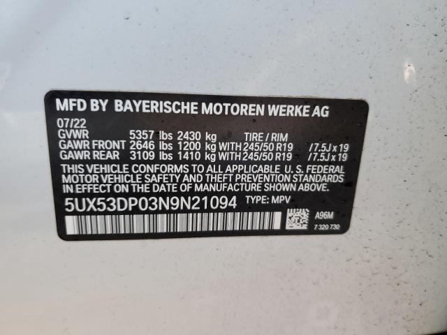 VIN 5UX53DP03N9N21094 2022 BMW X3, Xdrive30I no.13