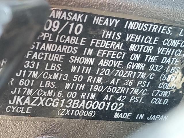 2011 KAWASAKI ZX1000 G JKAZXCG13BA000102