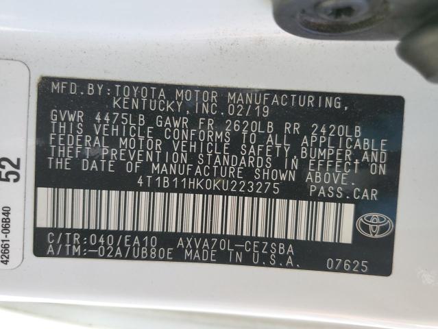 VIN 4T1B11HK0KU223275 2019 Toyota Camry, L no.12