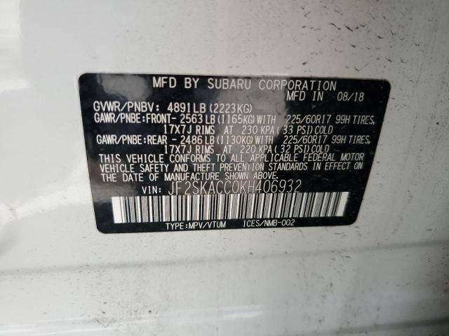 2019 SUBARU FORESTER JF2SKACC0KH406932