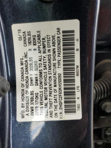 2HGFC2F65KH550092 2019 HONDA CIVIC