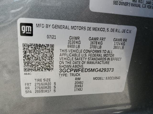 2021 CHEVROLET SILVERADO - 3GCPWFED5MG429373