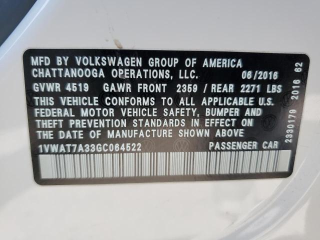 2016 VOLKSWAGEN PASSAT S 1VWAT7A33GC064522