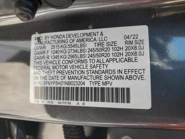 2022 HONDA PILOT SE 5FNYF5H21NB023204  68541514