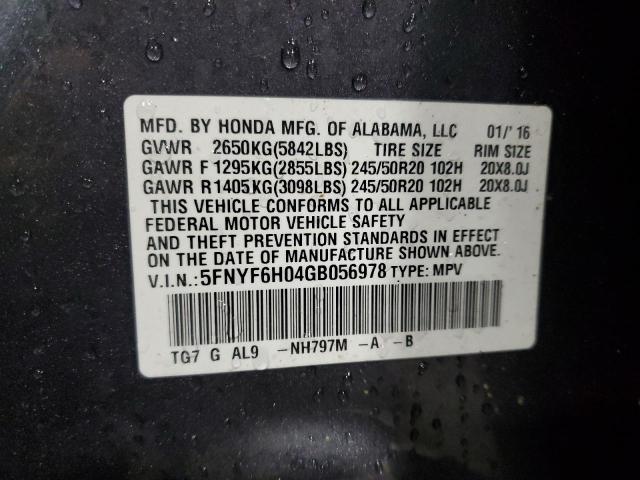 2016 HONDA PILOT ELIT 5FNYF6H04GB056978