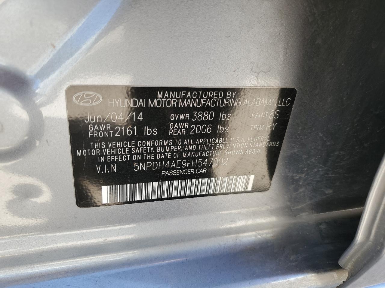 Lot #3317831212 2015 HYUNDAI ELANTRA SE